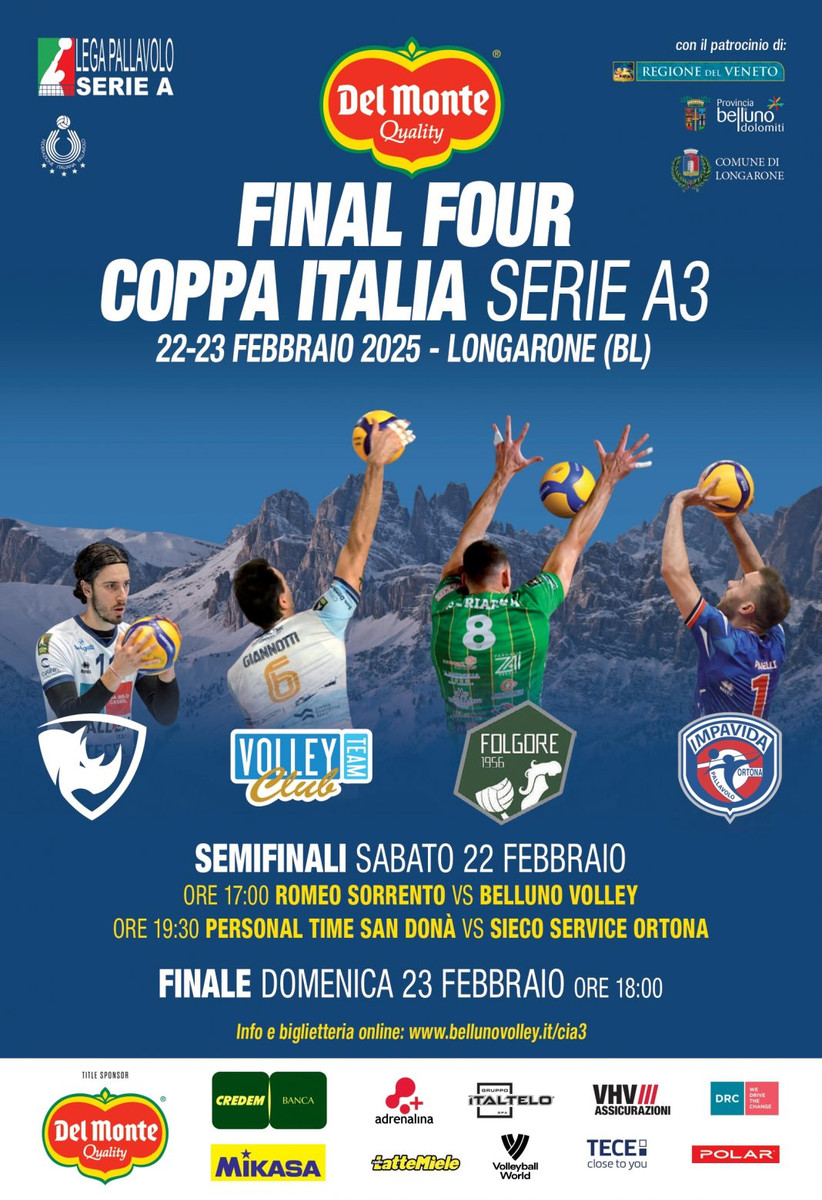 Del Monte Coppa Italia A3: Al via la vendita degli abbonamenti per la Final4 di Longarone