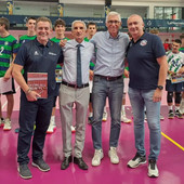 Angelo Lorenzetti e Massimo Barbolini con il presidente Fipav Lombardia Piero Cezza e Lorenzo Dallari, foto dell'Edizione 2023 del workshop