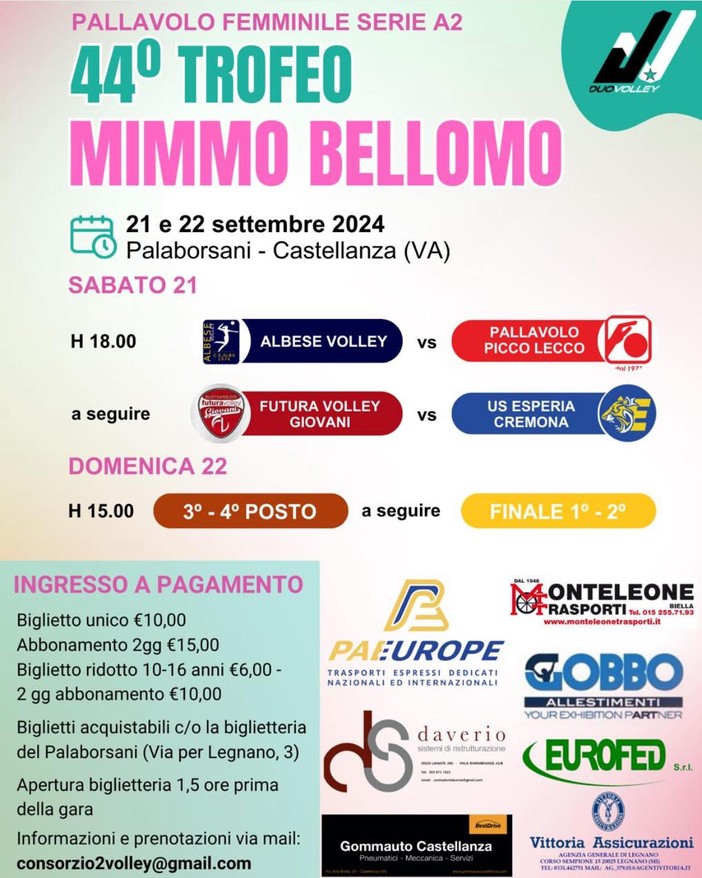 Castellanza: Al via la 44ª edizione del &quot;Trofeo Mimmo Bellomo&quot; al PalaBorsani